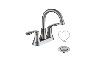 Slickblue 2-Handle 4-Inch Brushed Nickel Bathroom Faucet for Vanity Sinks with Pop-Up Drain and Supply Hoses