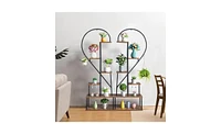 Slickblue Artisasset 2pcs 6 Layers Half Heart Iron Wood Plant Stand