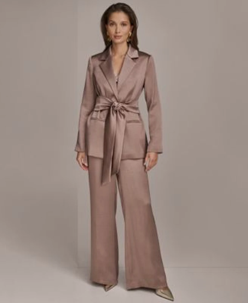 Donna Karan New York Charmeuse Tie Front Jacket Wide Leg Pants