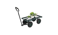 Slickblue Green Garden Wagon with Iron Frame and Wood Panels, Four-Wheel Square Design for Outdoor Use