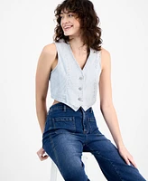 And Now This Women's Striped Button-Front Denim Vest, Exclusively at Macy's