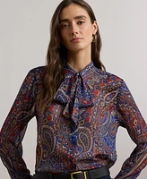 Lauren Ralph Women's Classic-Fit Print Chiffon Tie-Neck Shirt