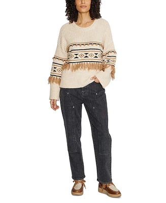 Driftwood Women's Tasseled Geo-Print Dropped-Shoulder Sweater