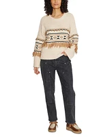 Driftwood Women's Tasseled Geo-Print Dropped-Shoulder Sweater