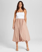 And Now This Women's Strapless Mixed Media Bubble-Hem Midi Dress