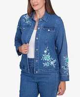 Alfred Dunner Petite Floral Embroidered Denim Jacket