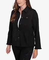 Alfred Dunner Petite Floral Embroidered Denim Jacket