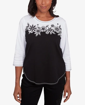 Alfred Dunner Petite Spliced Floral Crew Neck Top