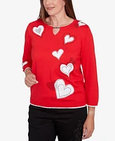 Alfred Dunner Petite Stitched Hearts Beaded Neckline Sweater