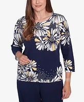 Alfred Dunner Petite Embellished Daisy Crew Neck Sweater