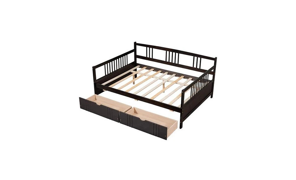 Slickblue Full Wood Daybed with Two Drawers, Space-Saving Storage Bed for Bedroom & Guest Room