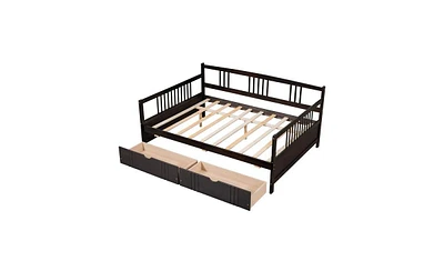 Slickblue Full Wood Daybed with Two Drawers, Space-Saving Storage Bed for Bedroom & Guest Room