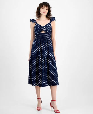 And Now This Women's Dot-Print Cutout Smocked Midi Dress, Exclusively at Macy's