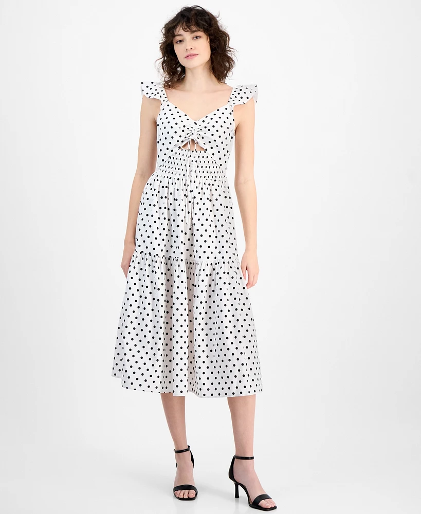 And Now This Women's Dot-Print Cutout Smocked Midi Dress, Exclusively at Macy's