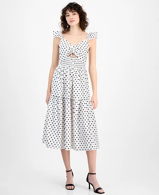 And Now This Women's Dot-Print Cutout Smocked Midi Dress, Exclusively at Macy's