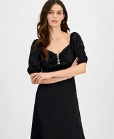 Anne Klein Women's Rhinestone Puff-Sleeve Midi Dress