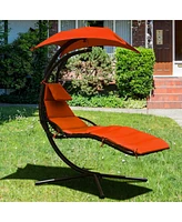 Sugift Hanging Chaise Lounger with Stand and Pillow for Outdoor