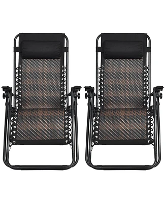 Inolait Sugift 2 Pieces Folding Patio Rattan Zero Gravity Lounge Chair