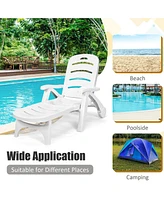 Sugift 5 Position Adjustable Folding Lounger Chaise Chair on Wheels