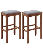 Sugift 2 Pieces 31 Inch Upholstered Bar Stool Set with Solid Rubber Wood Frame and Footres