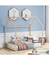 Slickblue Full Wood House Bed Frame, Stylish and Cozy Design for Kids' Bedroom