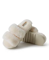 Fireside by Dearfoams Women's Benalla Genuine Shearling Double Band Fuzzy Slide Slipper