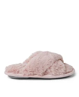 Dearfoams Girls Jess Furry Fuzzy Crossband Slide Slipper