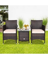 Sugift 3 Pieces Ergonomic Wicker Patio Conversation Set-Beige