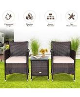 Sugift 3 Pieces Ergonomic Wicker Patio Conversation Set-Beige