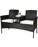 Sugift Wicker Patio Conversation Furniture Set with Removable Cushions and Table