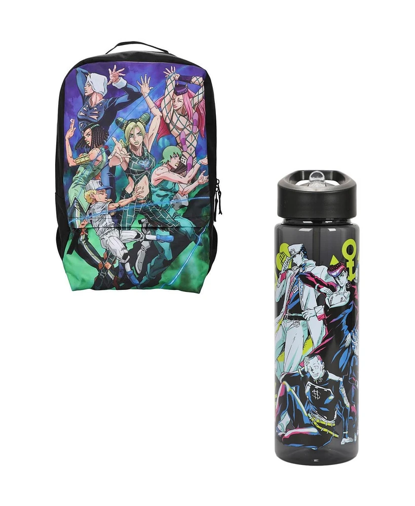 JoJo's Bizarre Adventure Character 19" Backpack and 24 Oz. Plastic Water Bottle Set