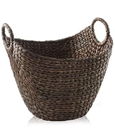 Casafield Large Laundry Boat Basket with Handles - Espresso, Woven Water Hyacinth Storage Tote for Blankets, Bathroom, Bedroom, Living Room