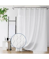 Awesome Home Waterproof Geometric Polyester Shower Curtain with Tassels, White, 72"X72"