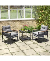 Costway 5 Piece Outdoor Conversation Set Rattan Armchairs with 2-Layer Side Table