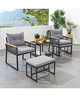 Costway 5 Piece Outdoor Conversation Set Rattan Armchairs with 2-Layer Side Table