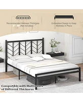 Costway Queen Size Platform Bed with Headboard 11.5" Under Bed Storage Easy Assembly