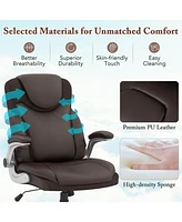 Costway Ergonomic Office Chair Pu Leather Executive Swivel with Flip-up Armrests