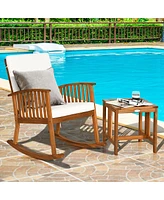 Sugift 2 Pieces Acacia Wood Patio Rocking Chair Table Set