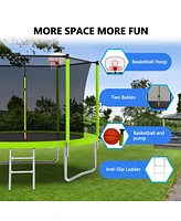 Slickblue 10FT Trampoline for Kids, Basketball Hoop and Ladder, Outdoor Kids Trampoline with Safety Enclosure