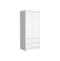 Depot E-Shop Palmer 2 Drawers Armoire, Wardrobe Closet with Hanging Rod, White