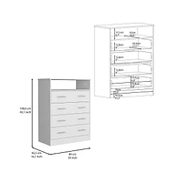 Depot E-Shop Serbian Four Drawer Dresser, Superior Top, One Open Shelf, Light Gray / White