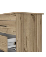 Depot E-Shop Paris 6 Drawer Double Dresser, Four Legs, Superior Top, Light Oak / White