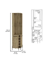 Bosnia Corner Bar Cabinet, Two Shelves, Two Independent Single Door Cabinet, Five Built-in Wine Rack, Four Interior Shelves, Macadamia