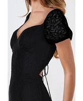 Creea the Label Women's Lace Puff Sleeve Open Back Midi Dress