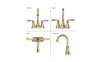 Slickblue Brushed Gold Bathroom Faucet with Pop-Up Drain & Supply Hoses, 2-Handle 360-Degree High Arc Swivel Spout, 4-Inch Centerset Vanity Sink Fauce