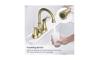 Slickblue Brushed Gold Bathroom Faucet with Pop-Up Drain & Supply Hoses, 2-Handle 360-Degree High Arc Swivel Spout, 4