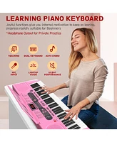 Givimo 61-Key Pink Electric Keyboard Piano for Beginners with Stand, Bench, Microphone, Headphones, Dual Speakers & Teaching Modes