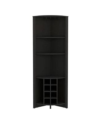 Giza Corner Bar Cabinet, Three Shelves, Eight Built-in Wine Rack, Two Side Dark Brown