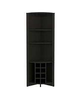 Depot E-Shop Giza Corner Bar Cabinet, Three Shelves, Eight Built-in Wine Rack, Two Side Dark Brown