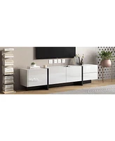 Slickblue White & Black Modern Tv Stand, Rectangle Design Console for 80'' TVs, High Gloss Uv Finish Cabinet